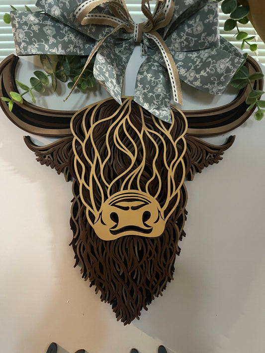 Highland Cow Round Sign Wood Only