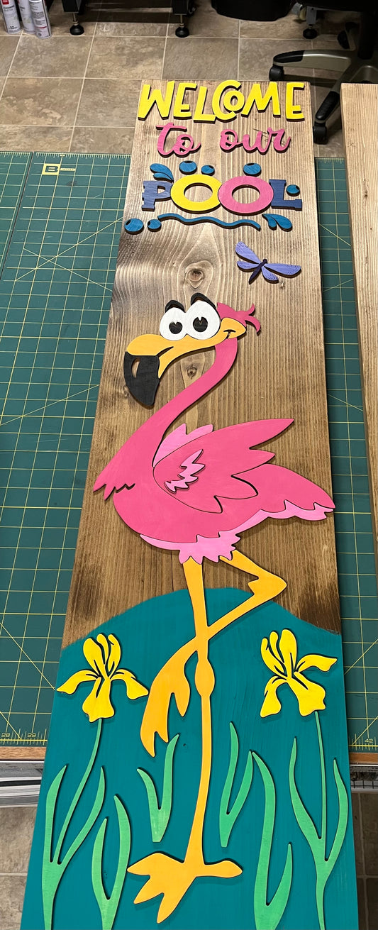 Welcome To Out Pool Flamingo Sign