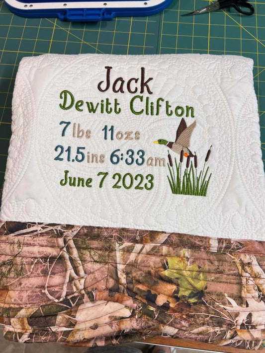 Duck Hunting Birthstat Quilt